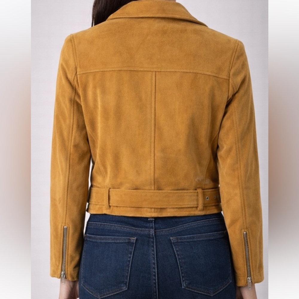 Fauxgerty Women's Mustard Suede Jacket, Size:M - Picture 5 of 5